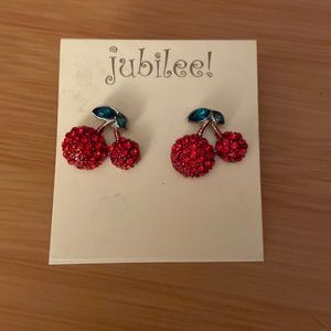 New Rinstone crusted twin cherries stud earrings by Jubilee